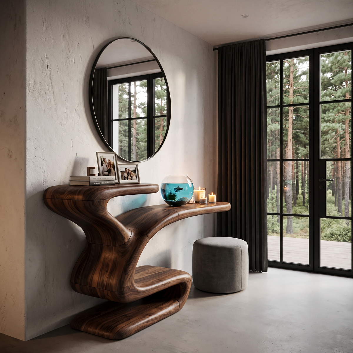 Sculptural Console Table Asymmetrical Hollow Base Design For Entryway