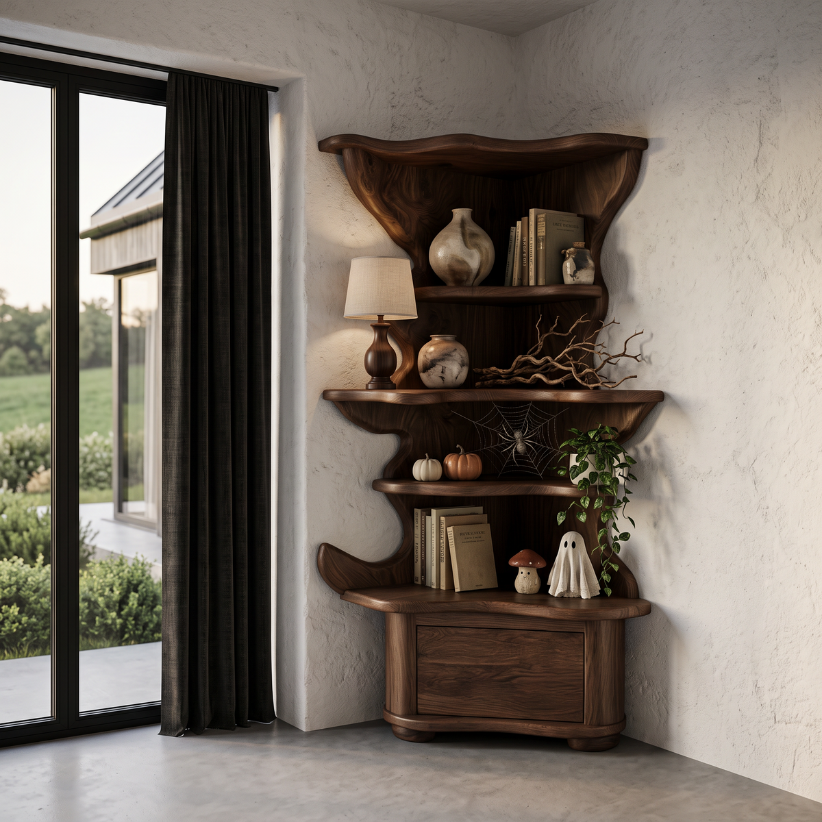 Modern Corner Bookshelf With Drawer Storage For Living Room