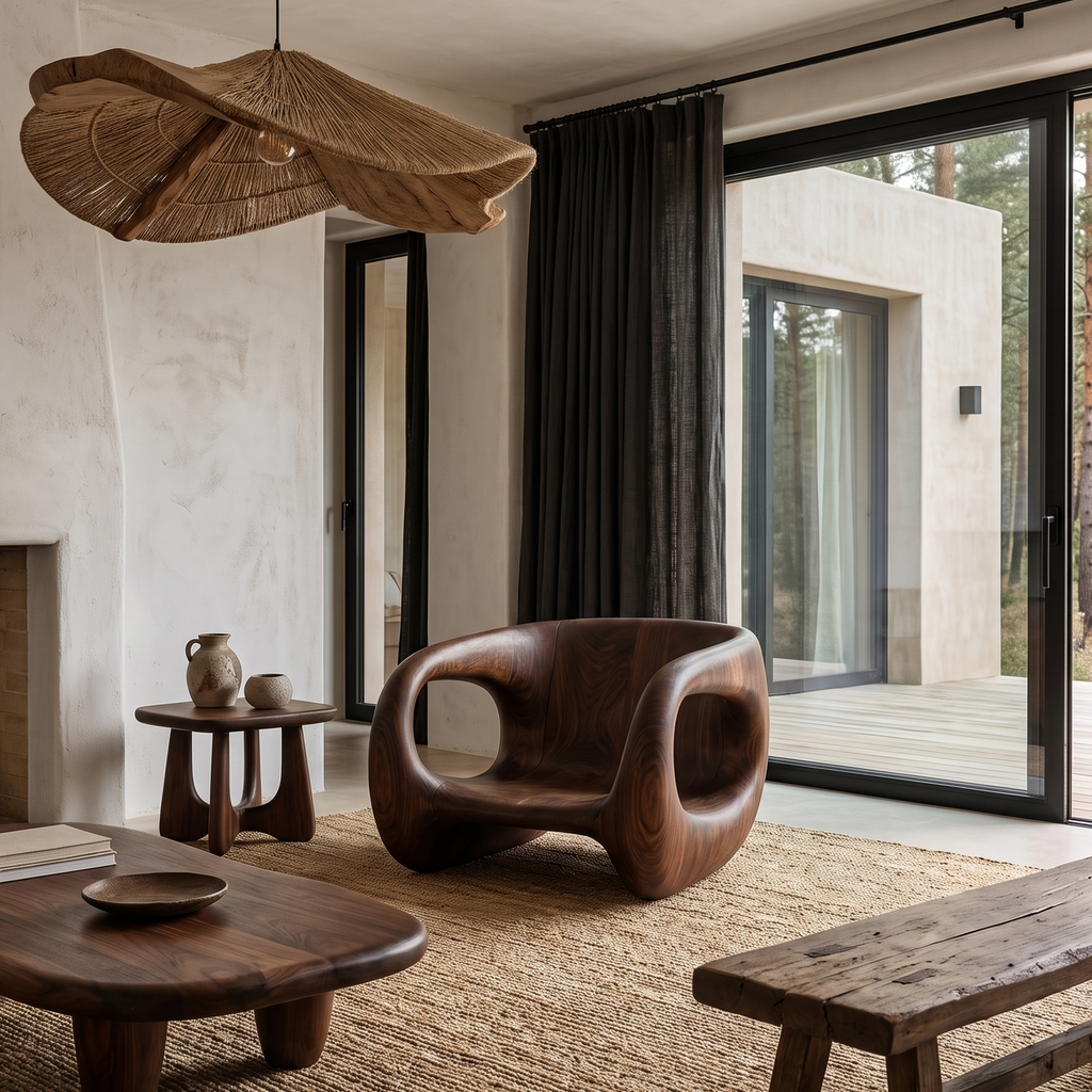 Contemporary Sculptural Chair With Flowing Armrest Design For Living Room