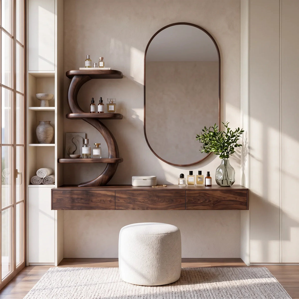 Modern Wall Mounted Makeup Vanity S Curve Sculptural Shelving For Bedroom