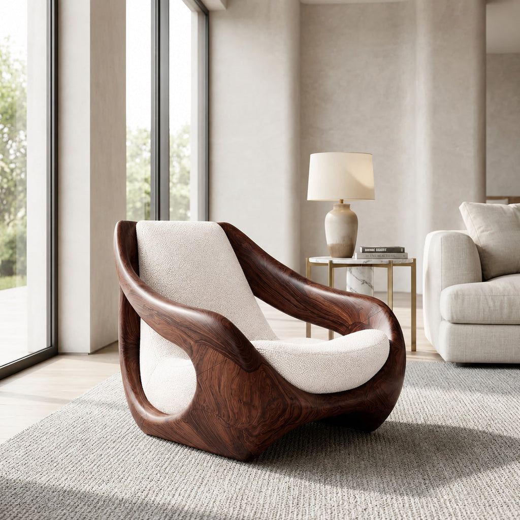 Sculptural Natural Wood Accent Chair