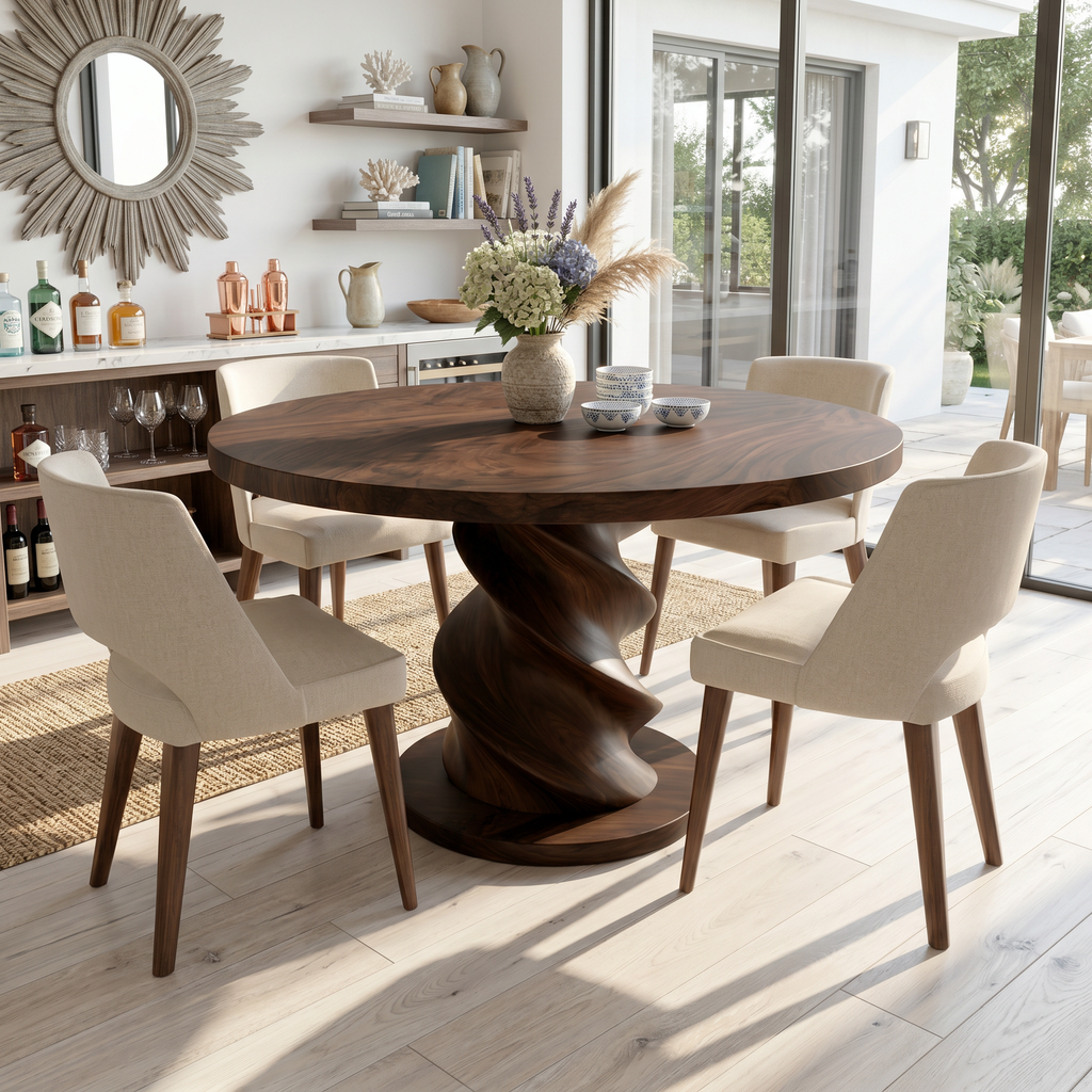 Sculptural Round Bistro Table For Tropical Dining Room