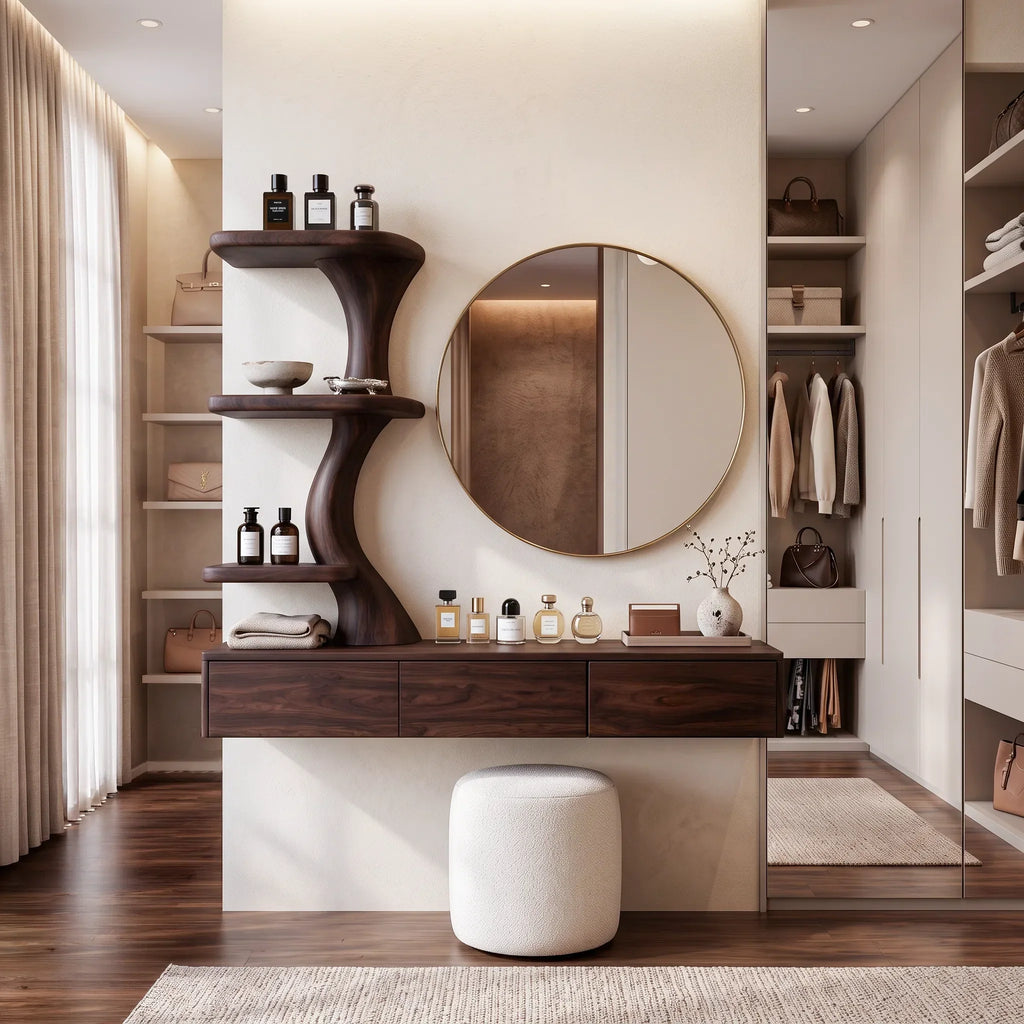 Sculptural Wall Mounted Dressing Table With Floating Drawer For Luxury Bedroom