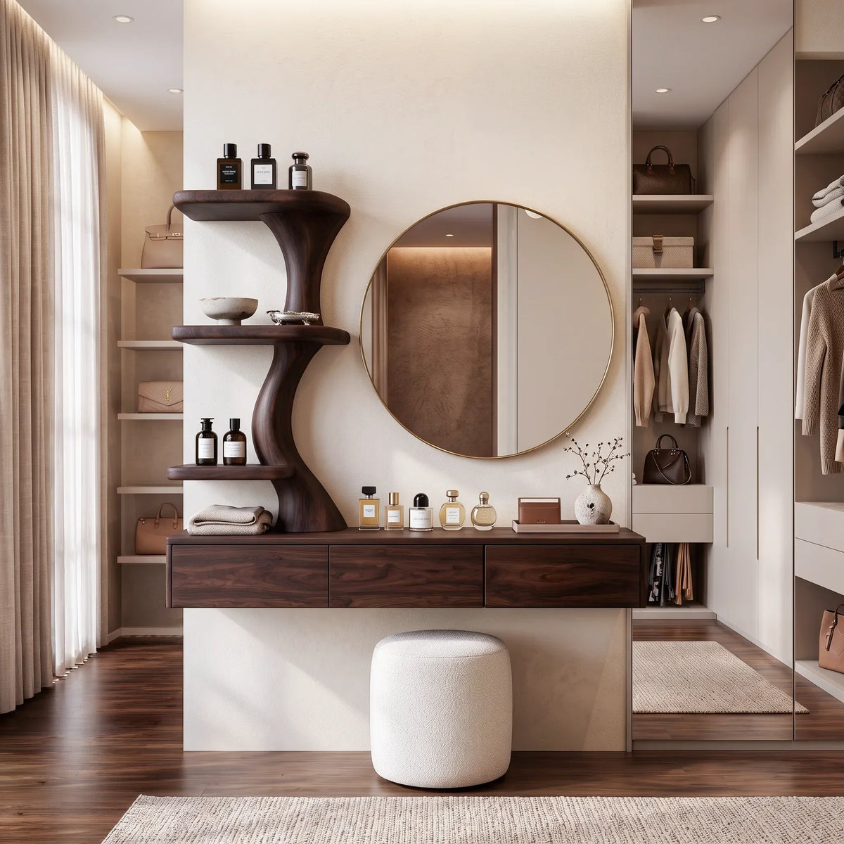 Sculptural Wall Mounted Dressing Table With Floating Drawer For Luxury Bedroom