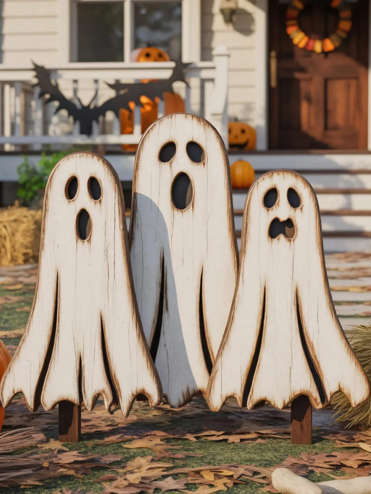 Wooden Halloween Ghost Yard Decoration Set For Festive Home Decor