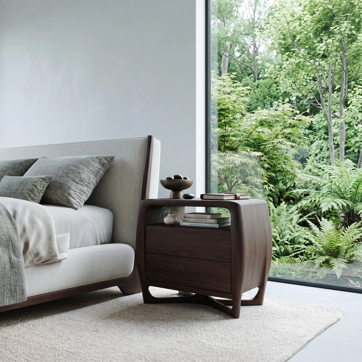 Modern Sculptural Open Frame Nightstand For Bedroom