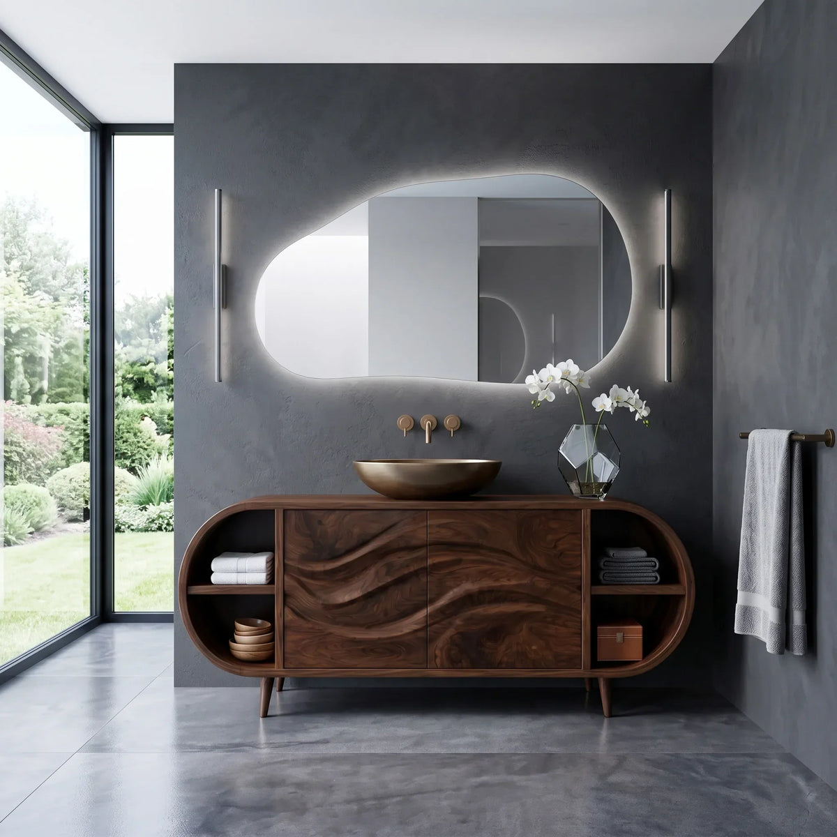 Organic Modern Rounded Edge Bathroom Vanity For Master Bathroom