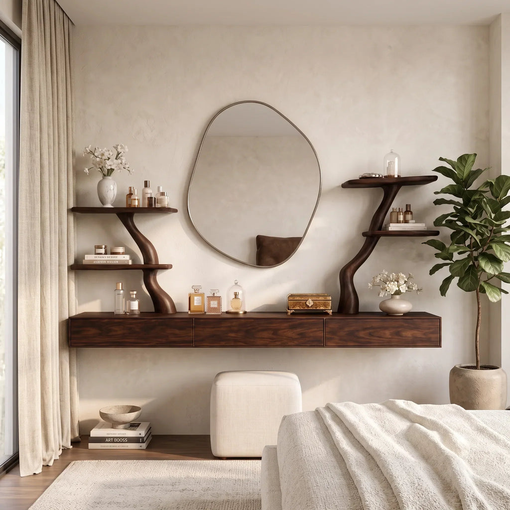 Organic Floating Makeup Vanity Sculptural Branch Shelving For Luxury Bedroom
