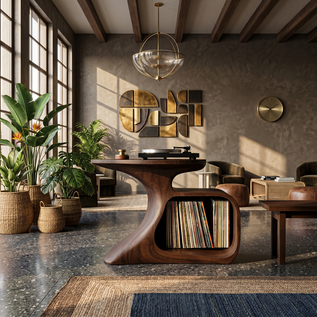 Handcrafted Record Stand Artisan Living Room Decor