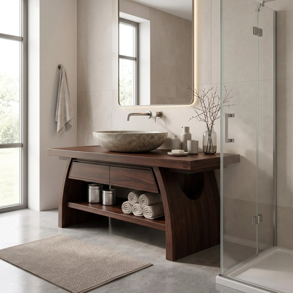 Mediterranean Curved Frame Bathroom Vanity For Master Bathroom