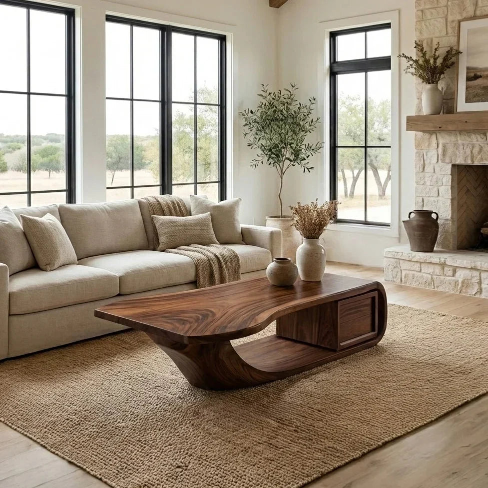 Modern Sculptural Coffee Table With Curved Design For Home Office