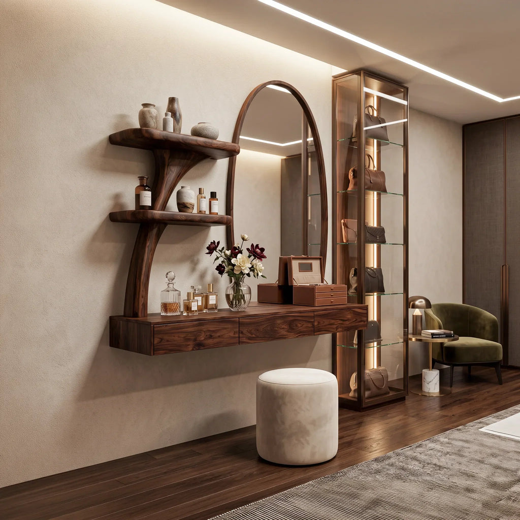 Contemporary Wall Mounted Dressing Table Curved Tree Form Shelving For Bedroom