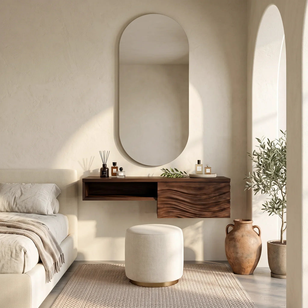 Modern Floating Makeup Vanity Wave Carved Drawers For Bedroom