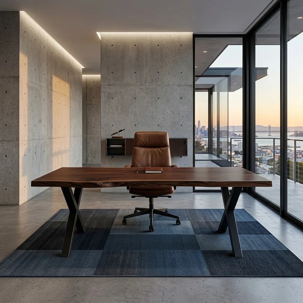 Modern Live Edge Metal Leg Desk For Home Office