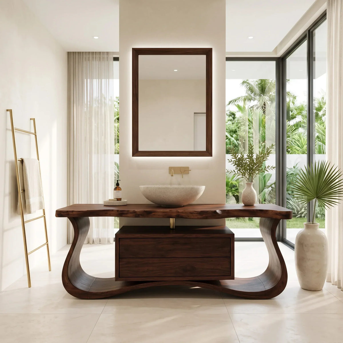 Modern Sculptural Frame Curved Bathroom Vanity For Master Bathroom