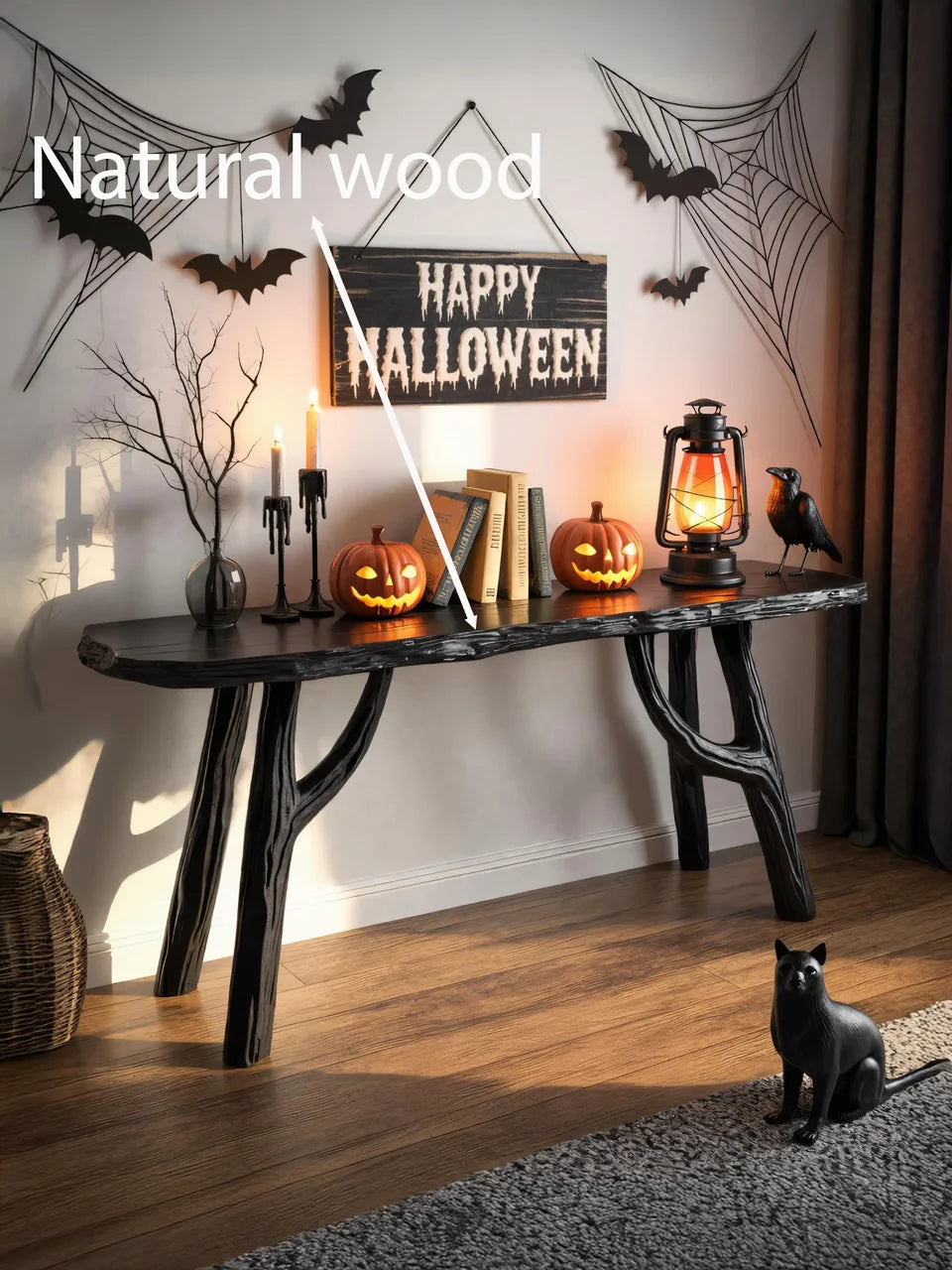 Halloween Gothic Wooden Console Table For Spooky Entryway Accent Decor