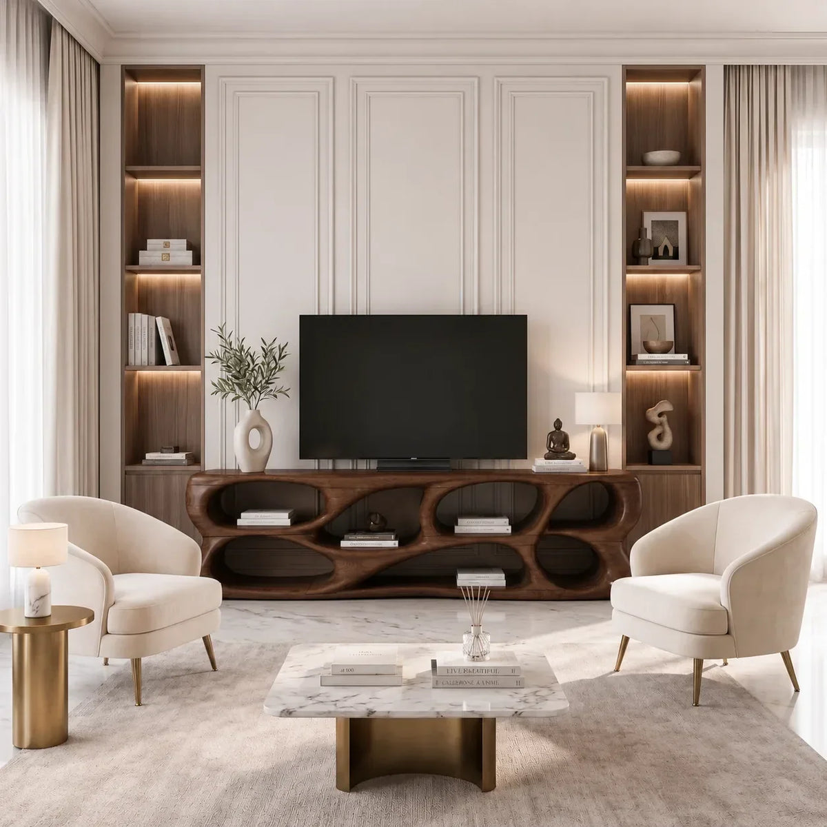 Modern TV Stand Open Storage Loop Design Open For Living Room