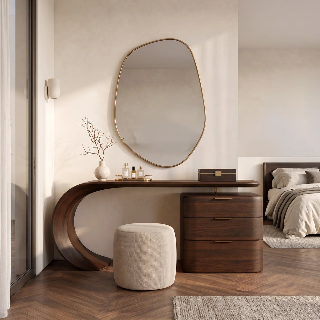 Modern Makeup Vanity Sculptural Curved Base For Luxury Bedroom