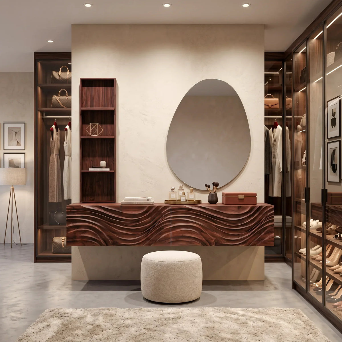 Modern Floating Makeup Vanity With Wall Mounted Storage For Luxury Bedroom