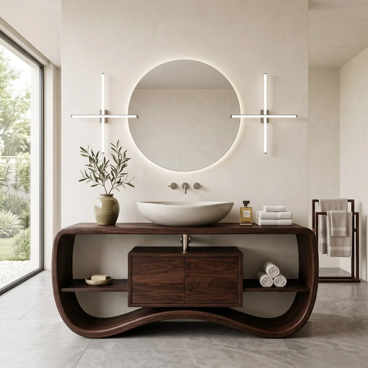 Contemporary Sculptural Open Frame Bathroom Vanity For Master Bathroom