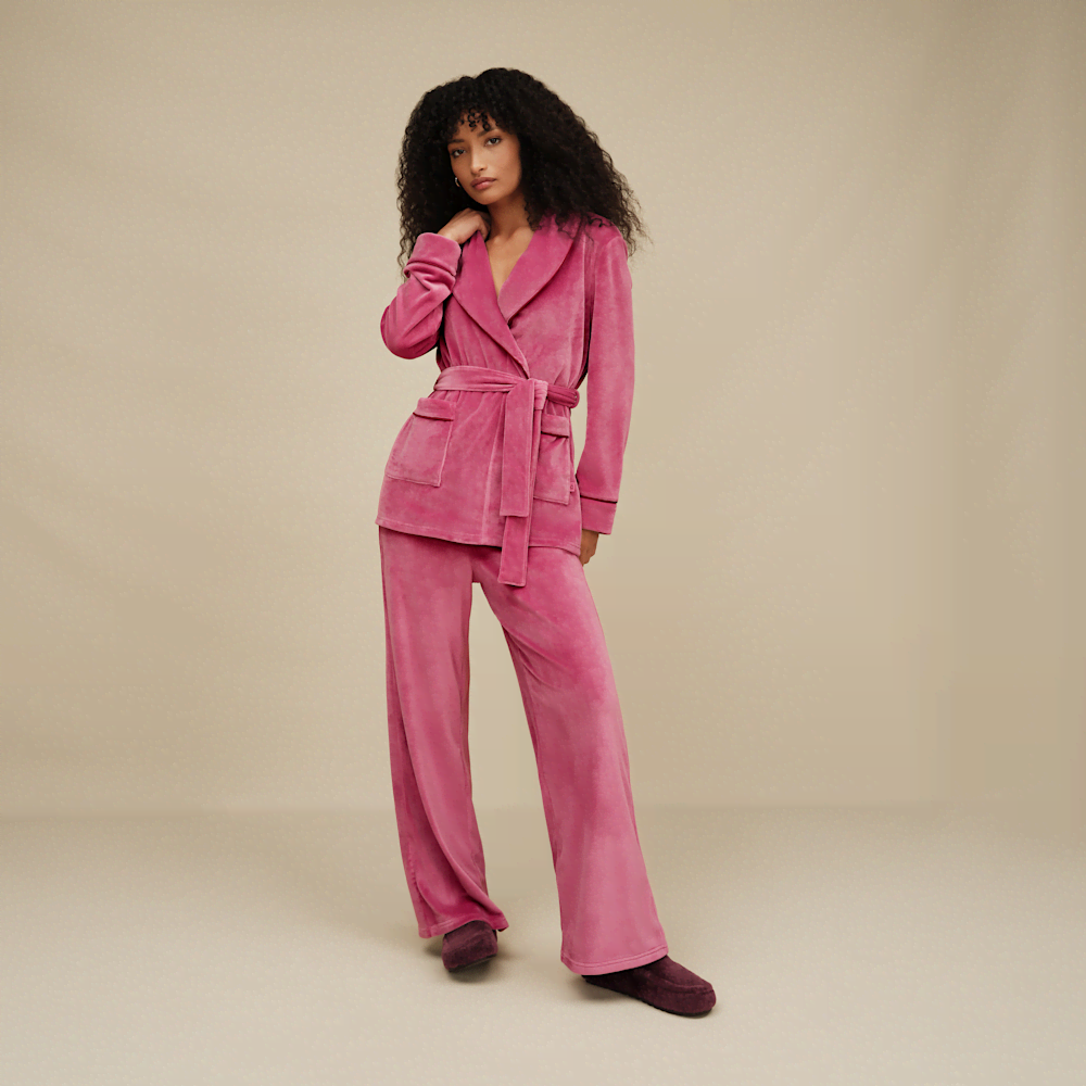 Women's Velvet Wrap Top And Straight Leg Pant Set