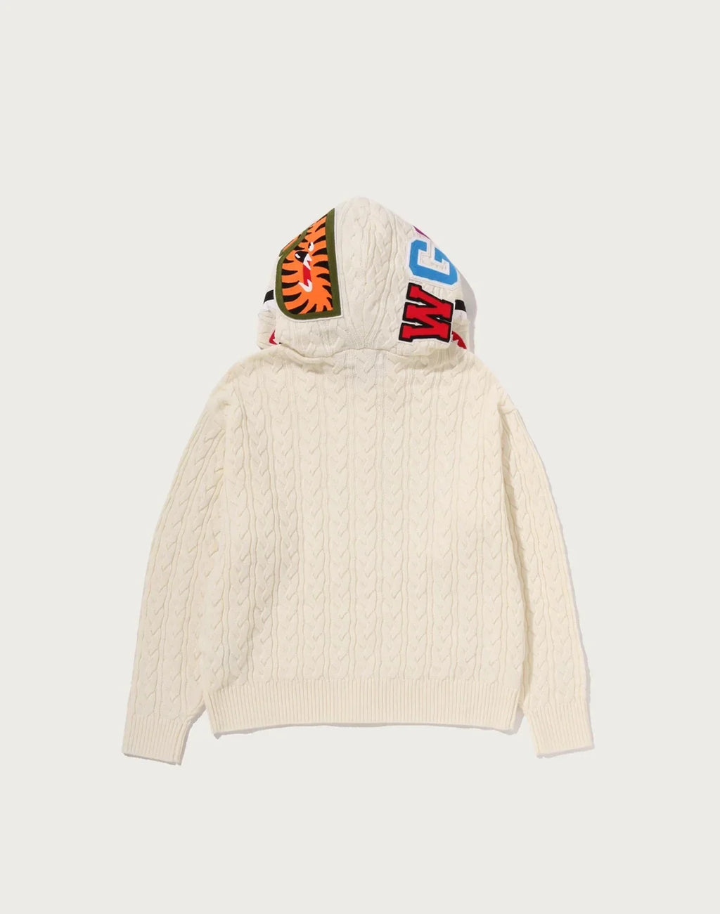 Cable-Knit Full-Zip Graphic Hoodie - Black