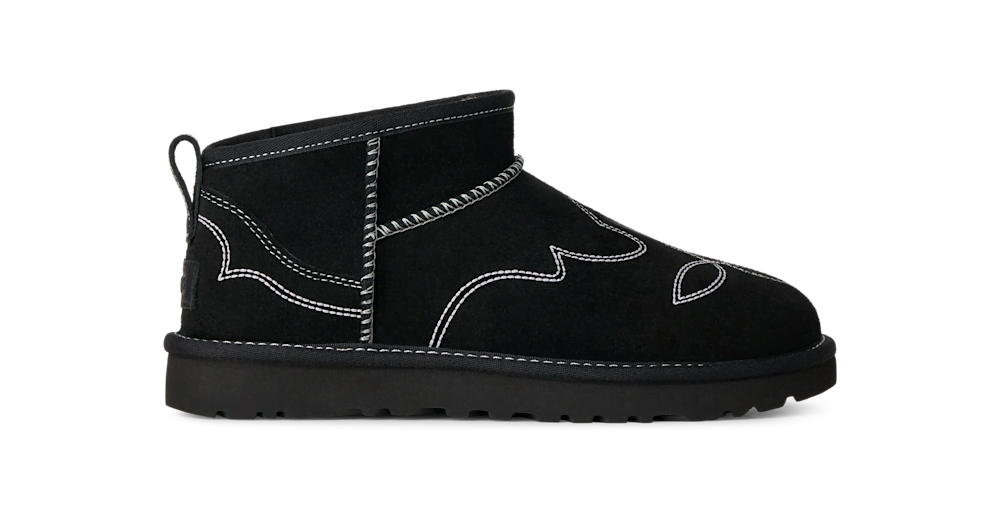 Women's Embroidered Suede Mini Boot - Black