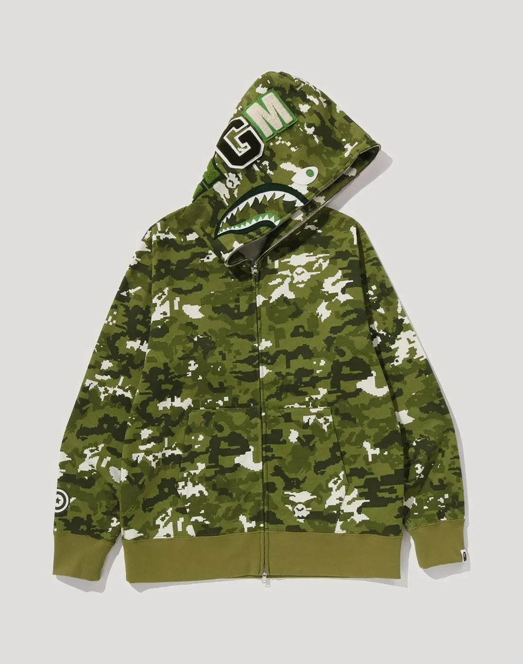 Pixel Camo Full-Zip Cotton Hoodie - Green