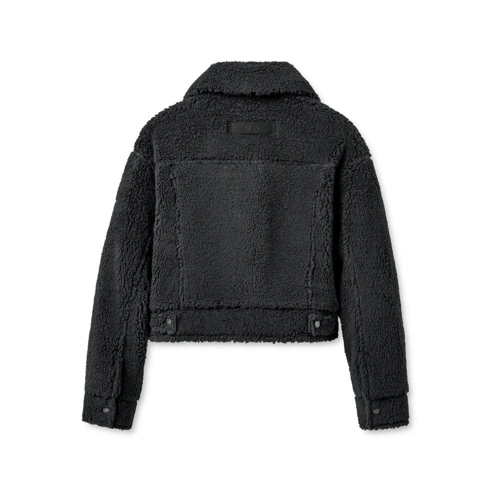 Women's Short Plush Fleece Trucker Jacket - Cobble Grey