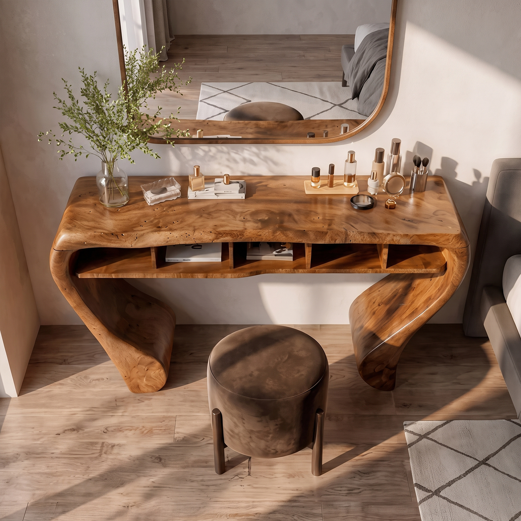 Rustic Dressing Table With Open Drawer Storage For Bedroom And Dressing Room