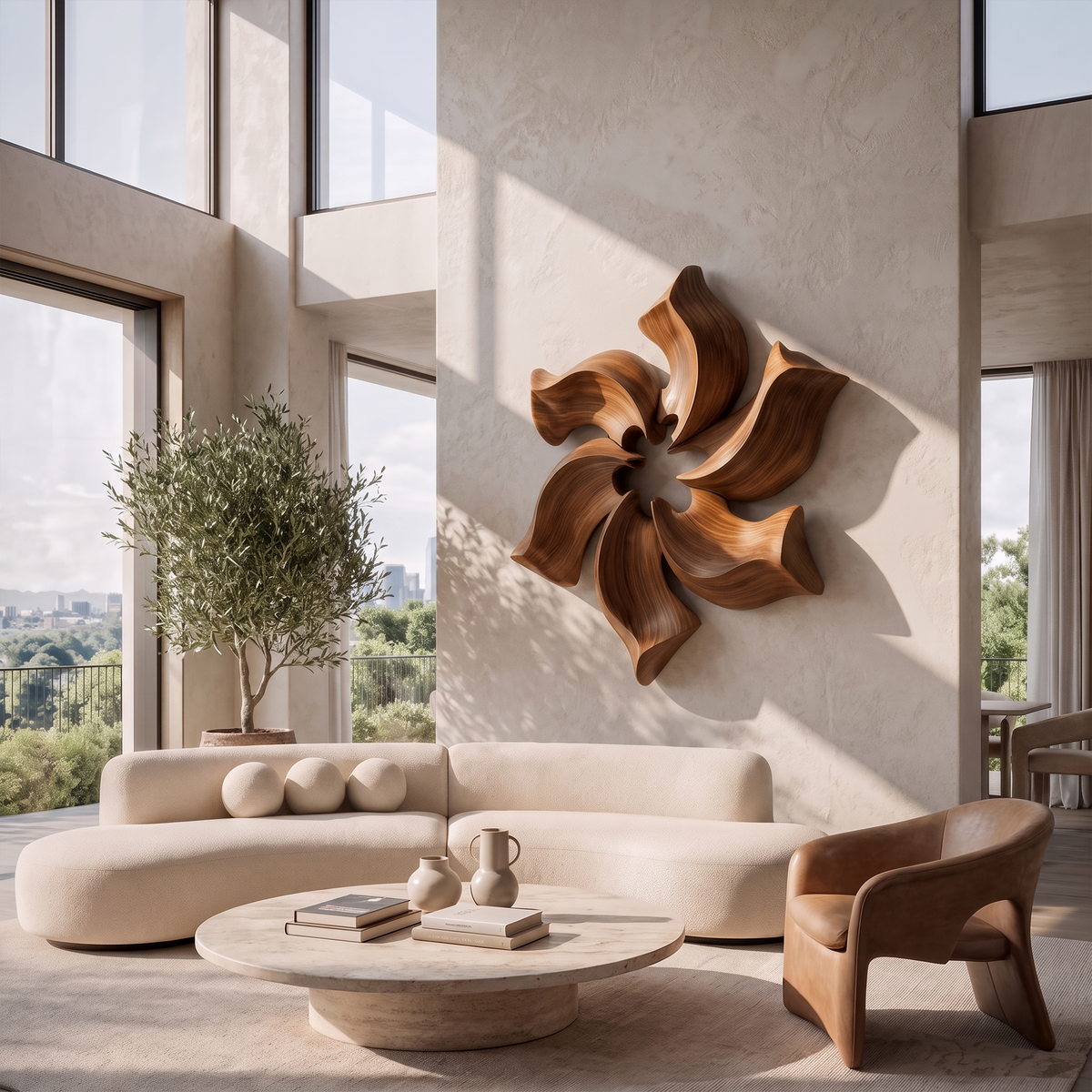 Sculptural Pinwheel Flower Wall Decor For Living Room And Foyer