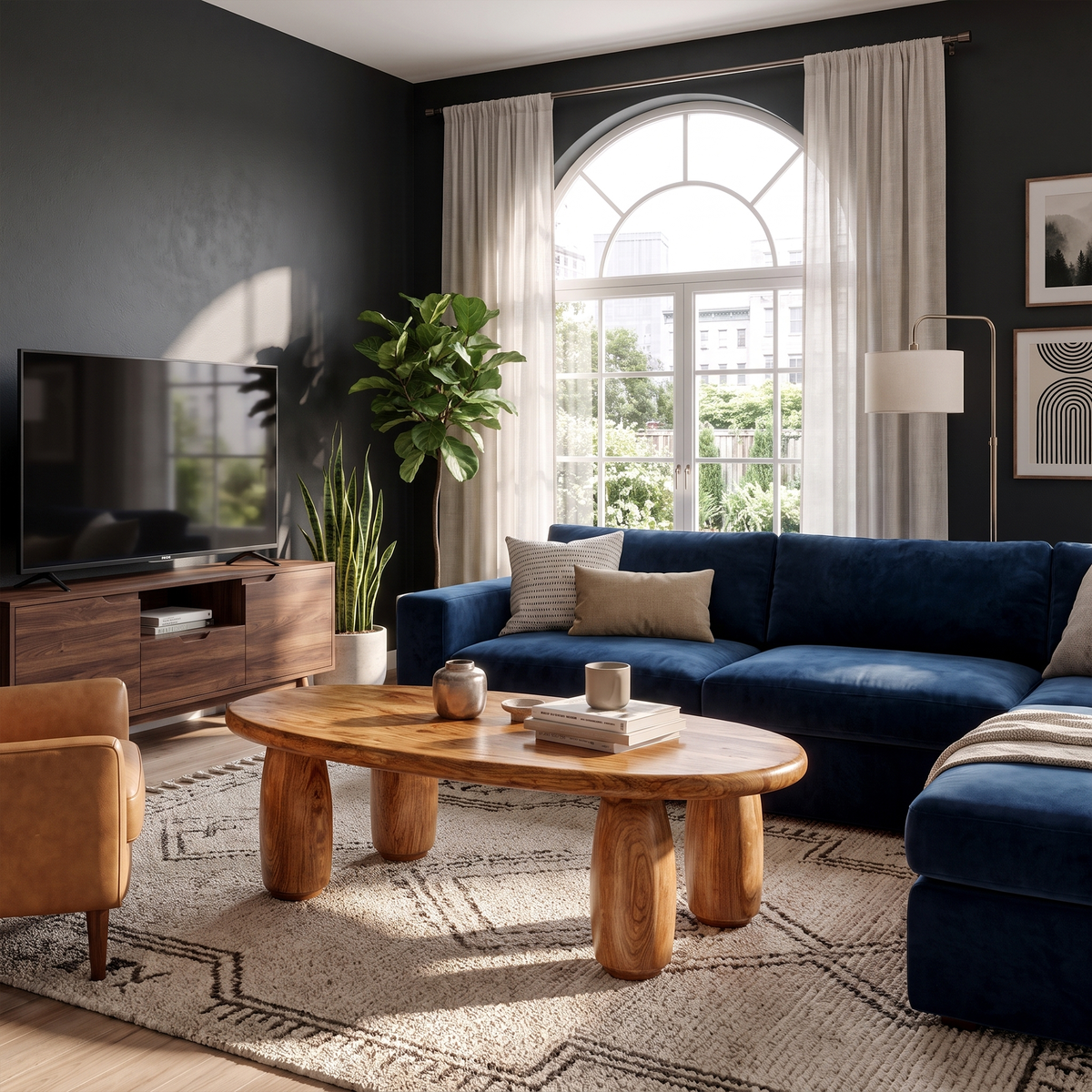 Natural Coffee Table With Organic Rounded Base For Living Room And Family Room