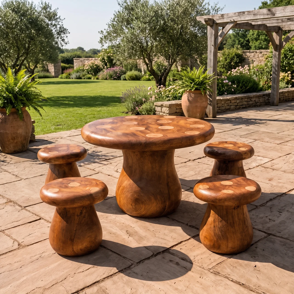 Rustic Round Dining Table With Tree Stump Design For Garden And Patio