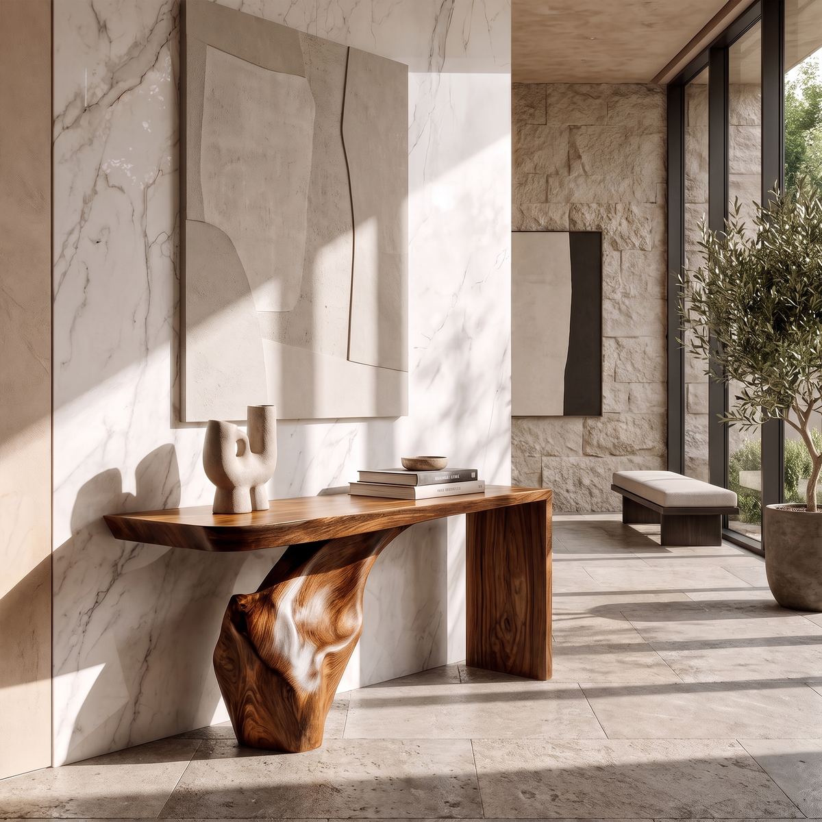 Organic Console Table Tree Root Base Design For Entryway Hallway