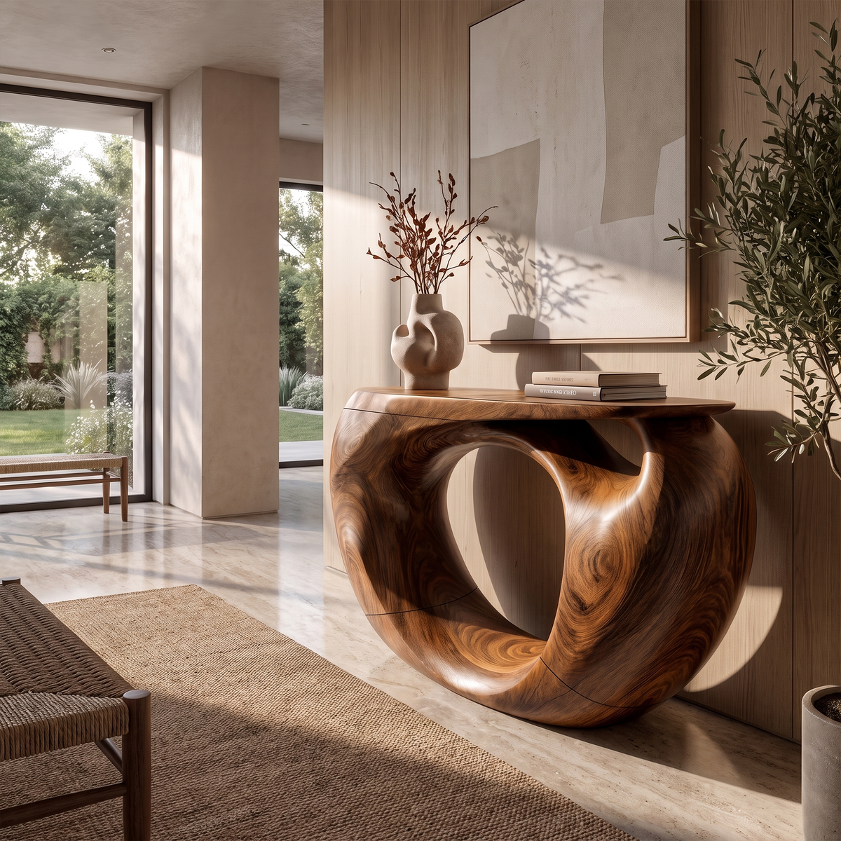 Console Table Organic Hollow Base Design For Entryway