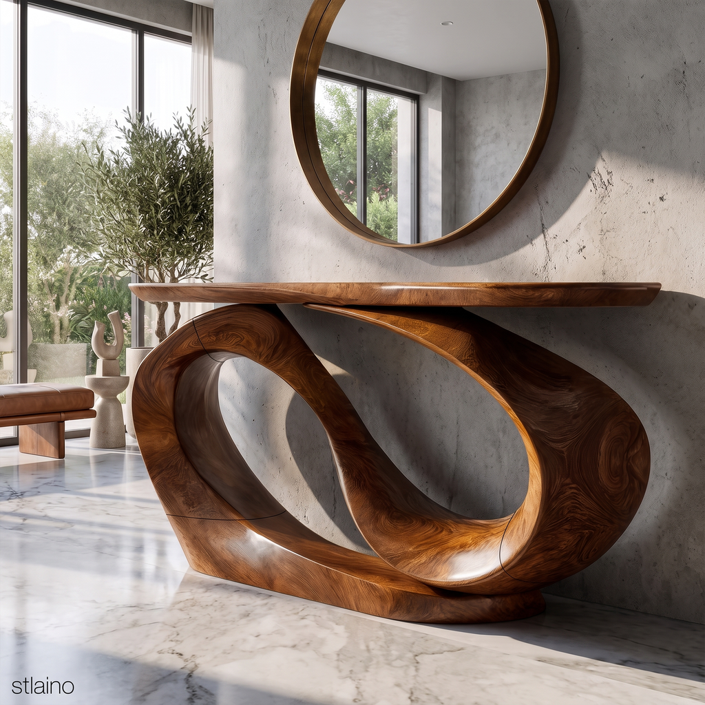 Organic Sculptural Console Table Hollow Oval Base Design For Entryway Foyer Hallway