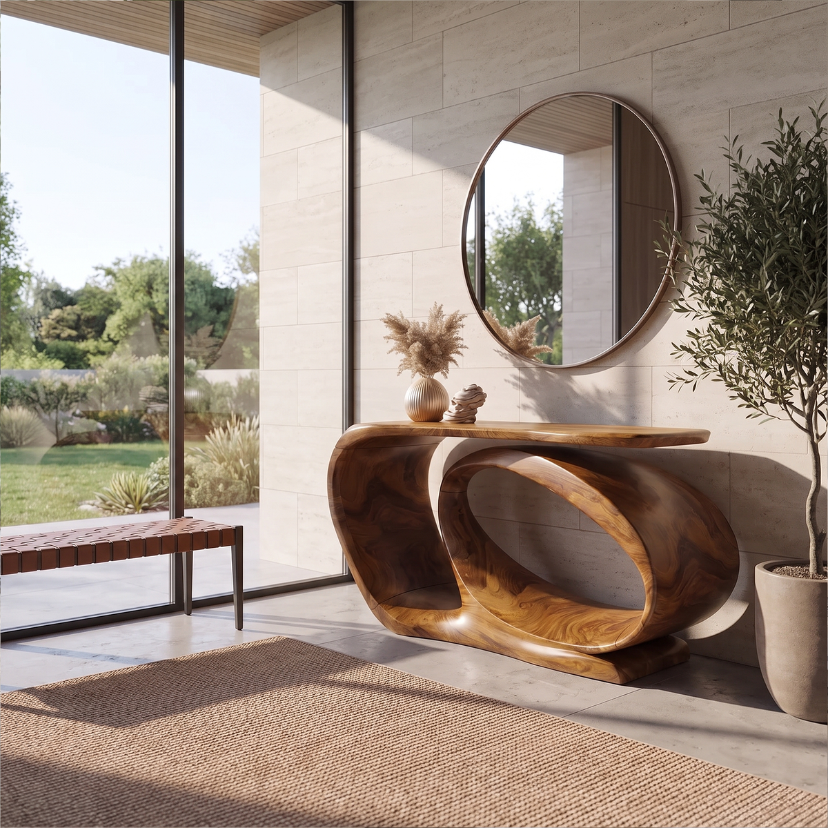 Console Table Sculptural Open Loop Base For Entryway Foyer Hallway