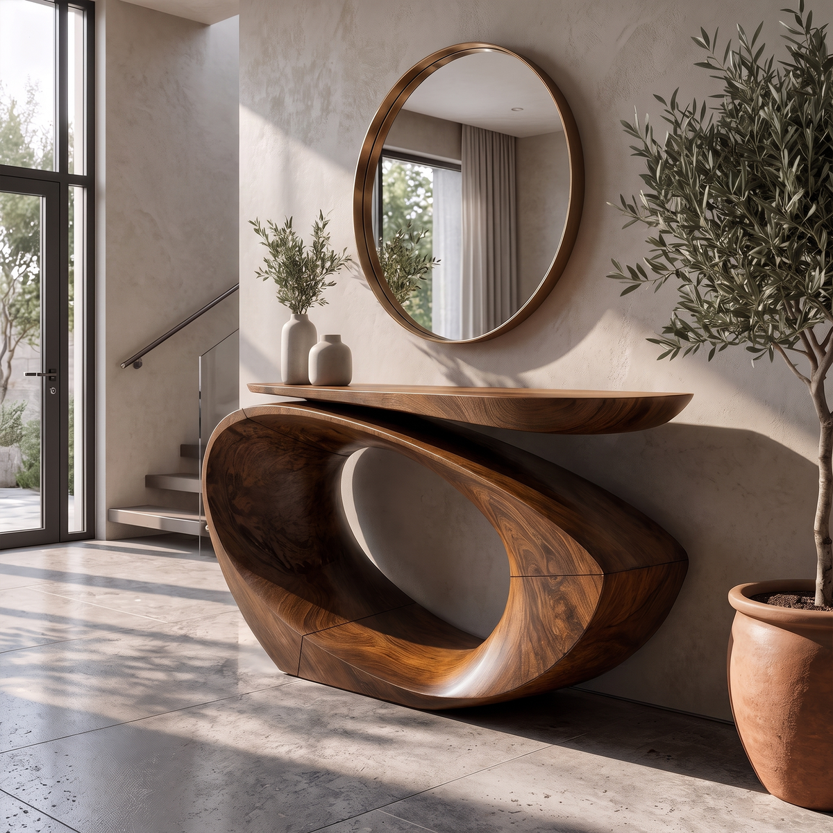 Sculptural Console Table Asymmetrical Hollow Oval Base Design For Foyer