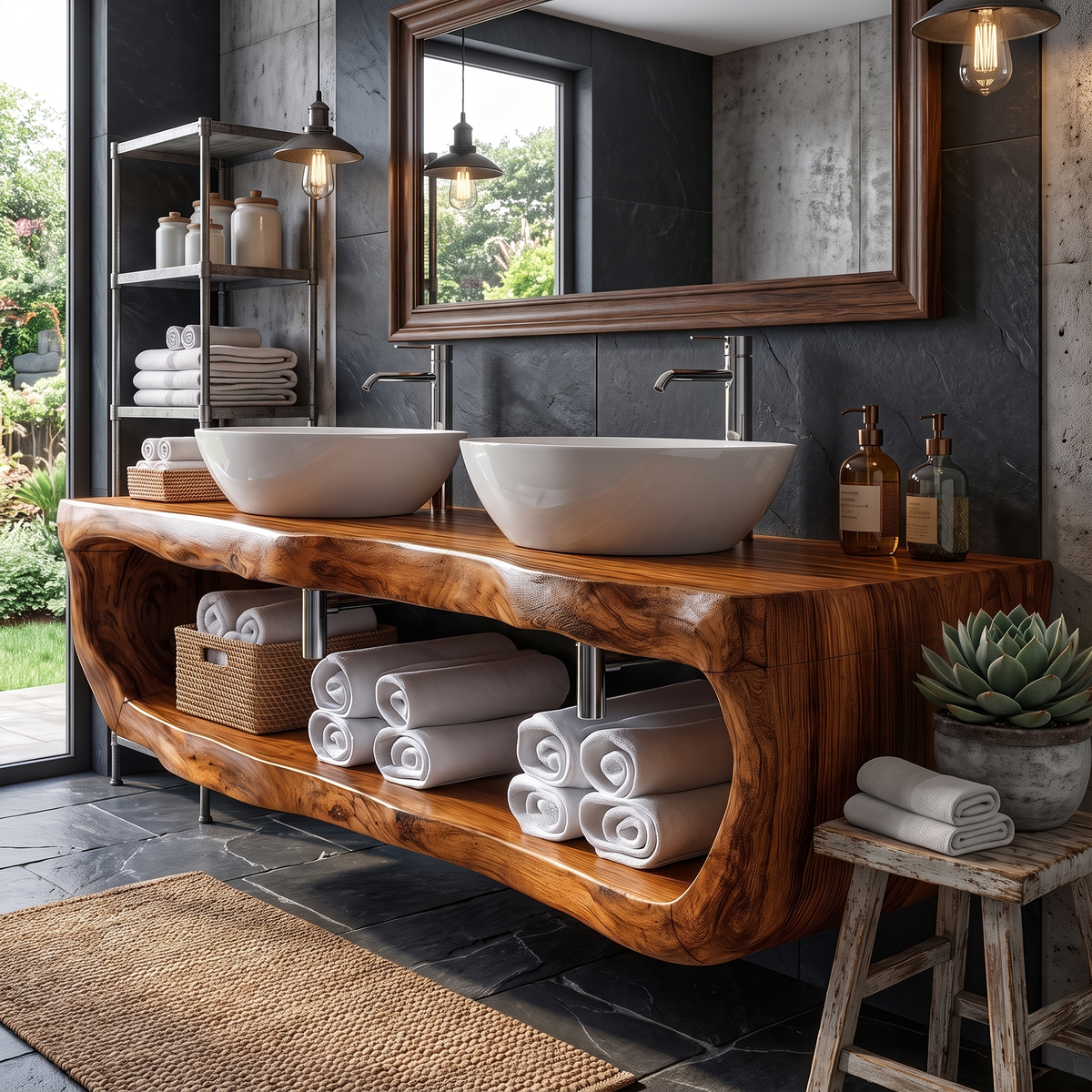 Organic Sculptural Bathroom Vanity Wall Mounted Towel Storage