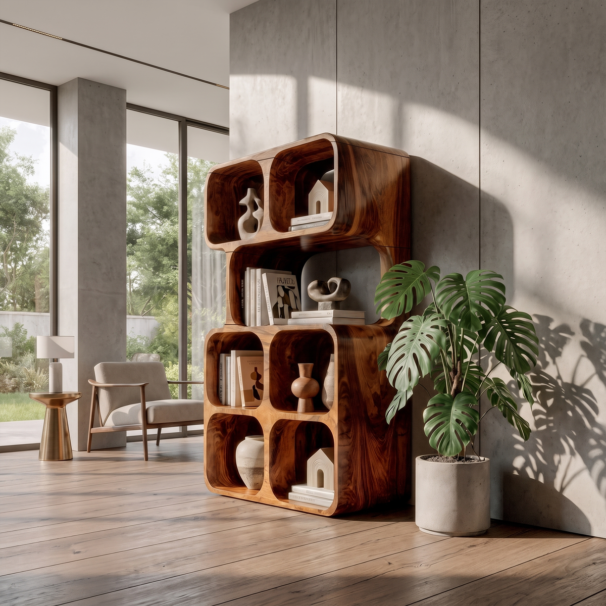Statement Leaning Bookshelf Handcrafted Organic Wood Design For Modern Home