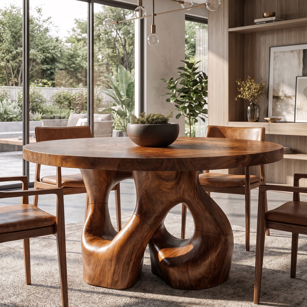 Organic Round Dining Table With Interwoven Branch Design For Dining Room And Kitchen