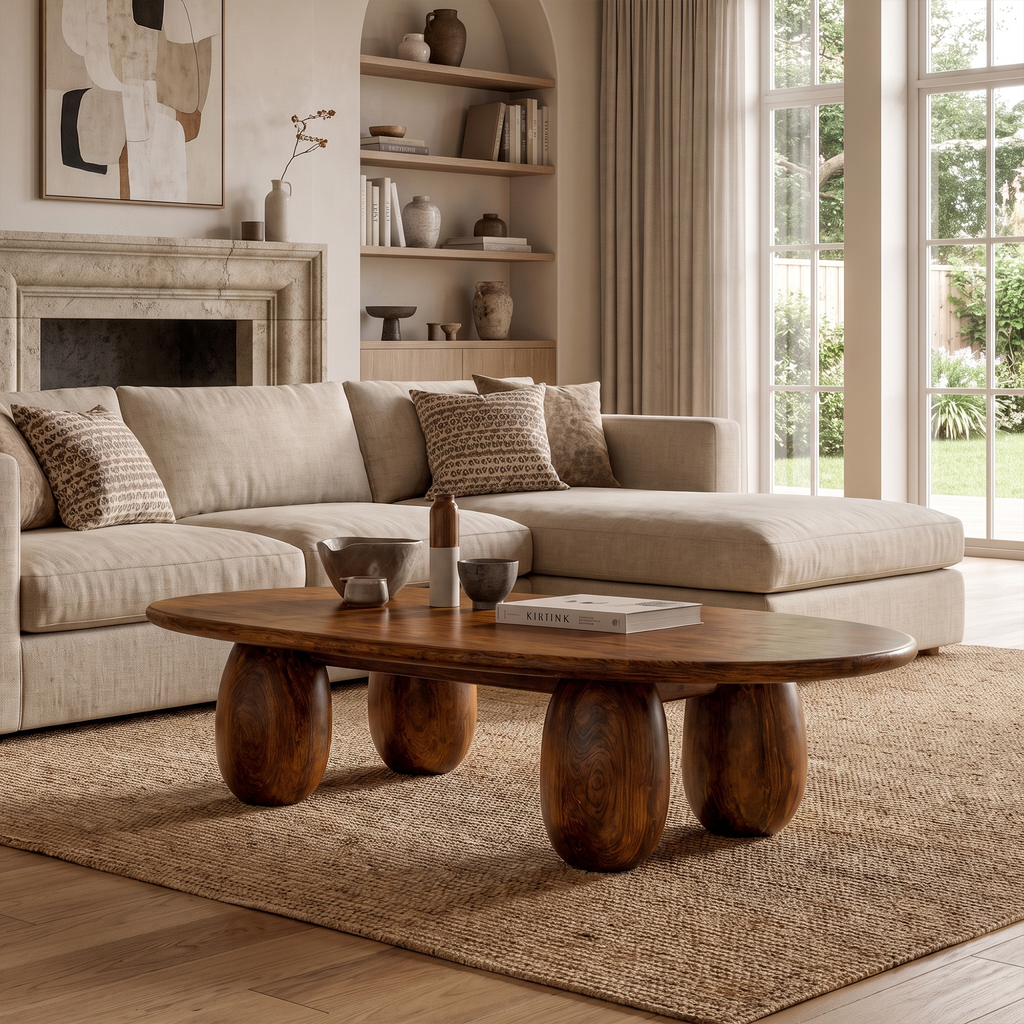 Organic Coffee Table With Sculptural Rounded Legs For Living Room And Lounge