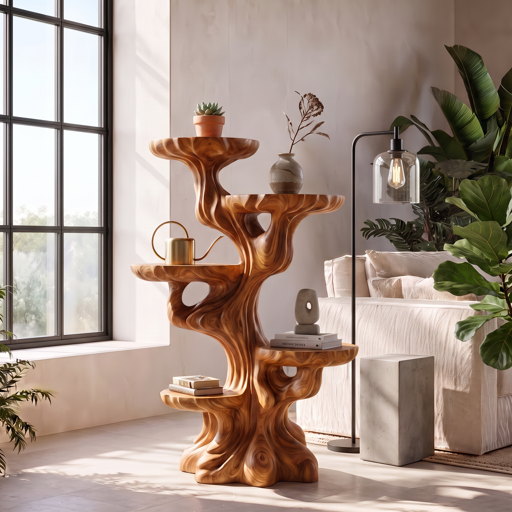 Contemporary Sculptural Plant Stand With Tiered Tree For Entryway