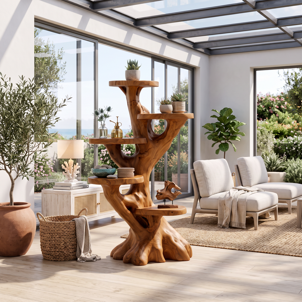 Modern Plant Display Stand With Sculptural Curved Form For Living Room And Office