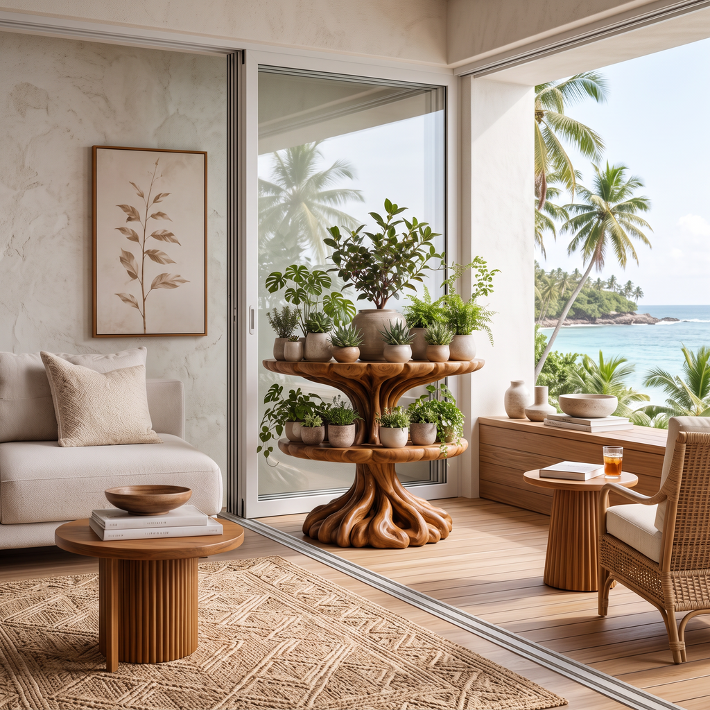 Modern Multi Tier Plant Stand With Architectural Curved Design For Office And Living Room