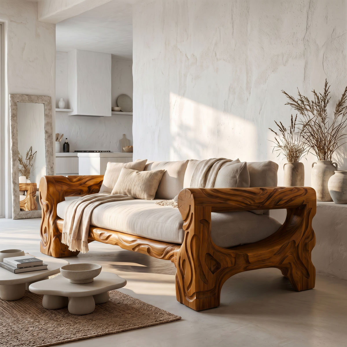 Organic Sofa Frame With Handcrafted Tree Form For Living Room