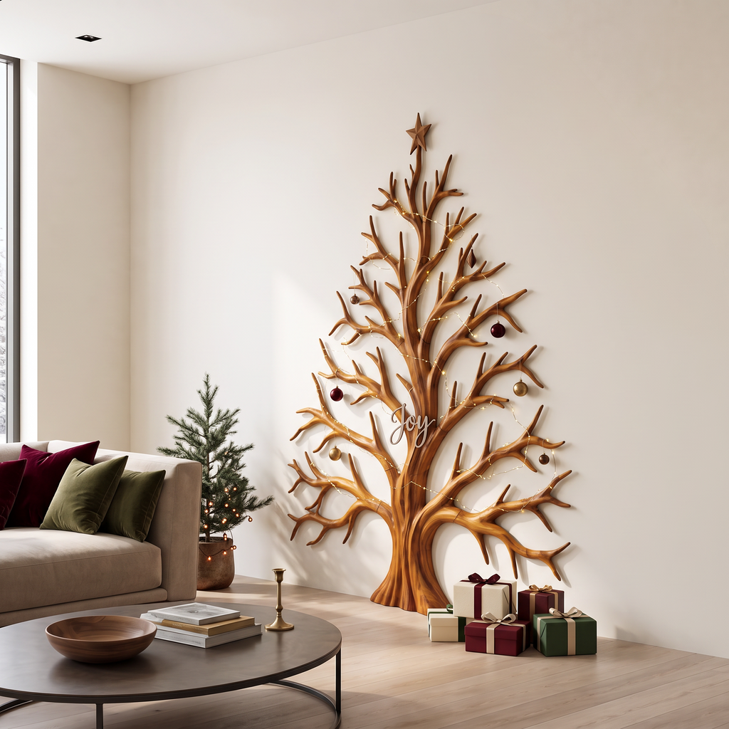 Contemporary Christmas Wall Decor With Artistic Tree Silhouette For Hallway