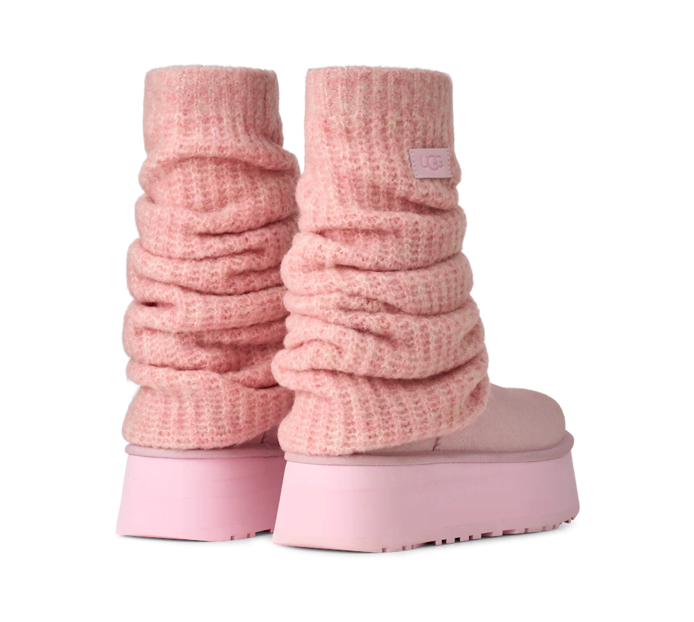 Women's Platform Boot With Knit Leg Warmer - Black