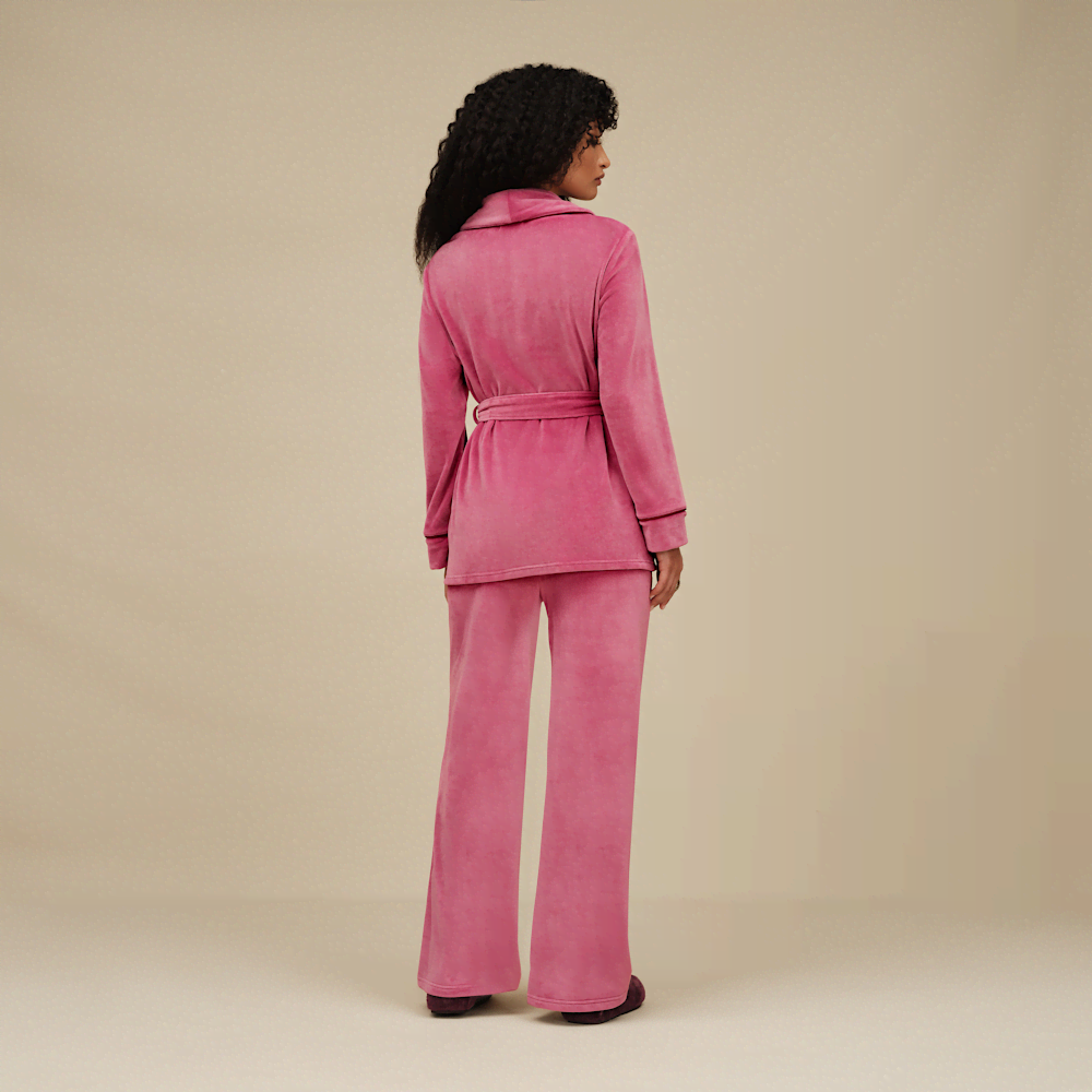 Women's Velvet Wrap Top And Straight Leg Pant Set