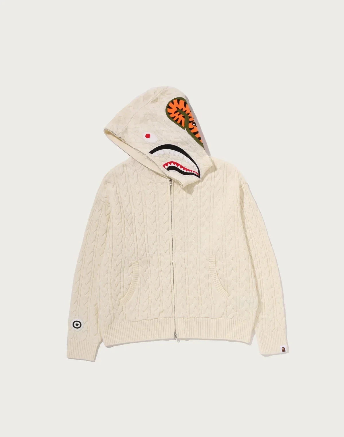 Cable-Knit Full-Zip Graphic Hoodie - Black